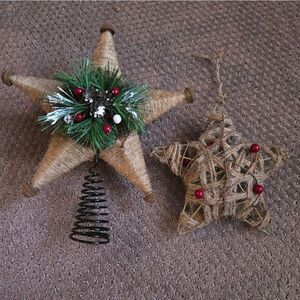 Primitive tree topper star and star ornament
